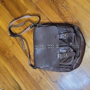 Patricia Nash  brown Italian leather studded Armeno Crossbody bag